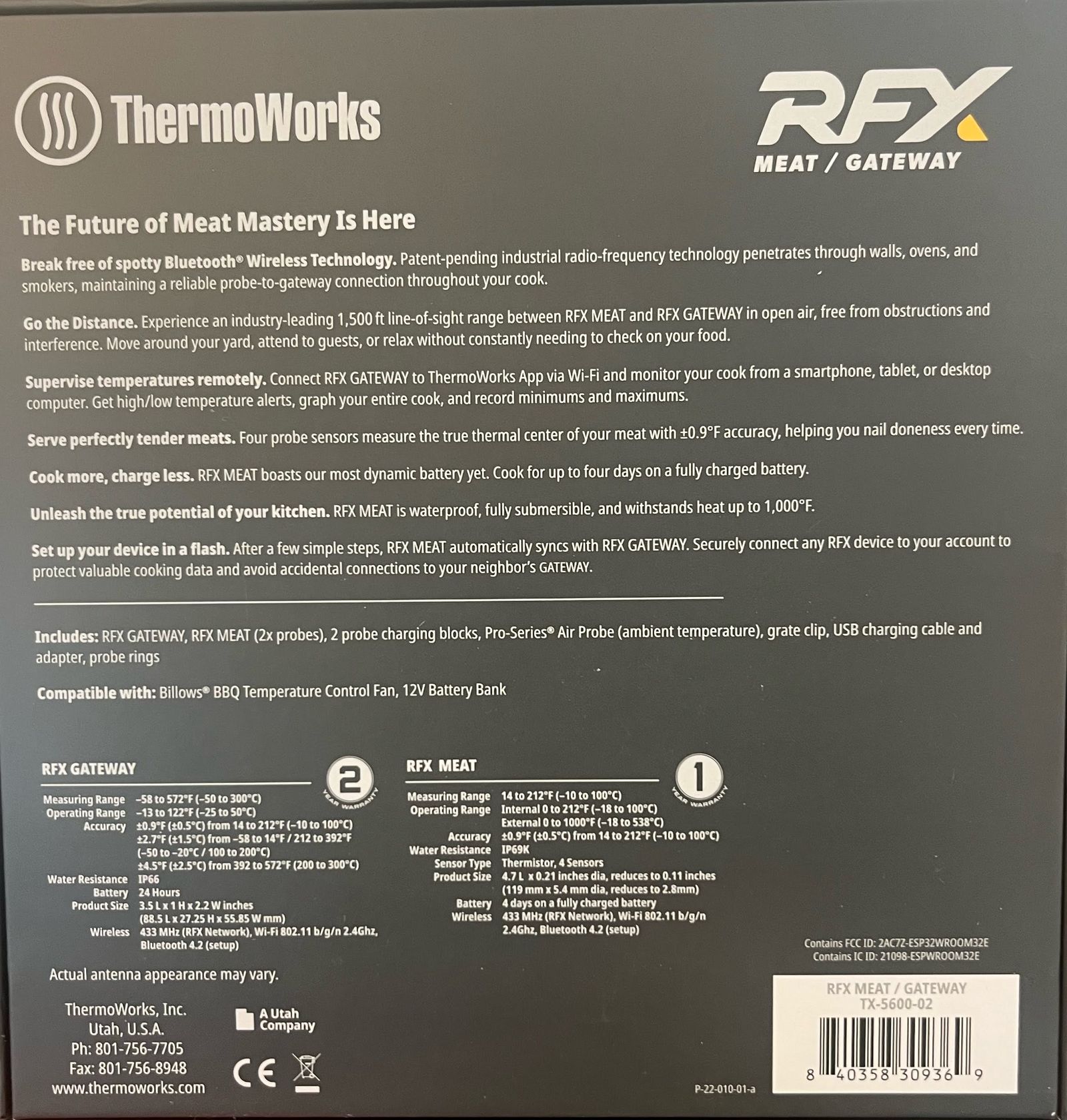 Back of the RFX Meat / Gateway box with full specifications